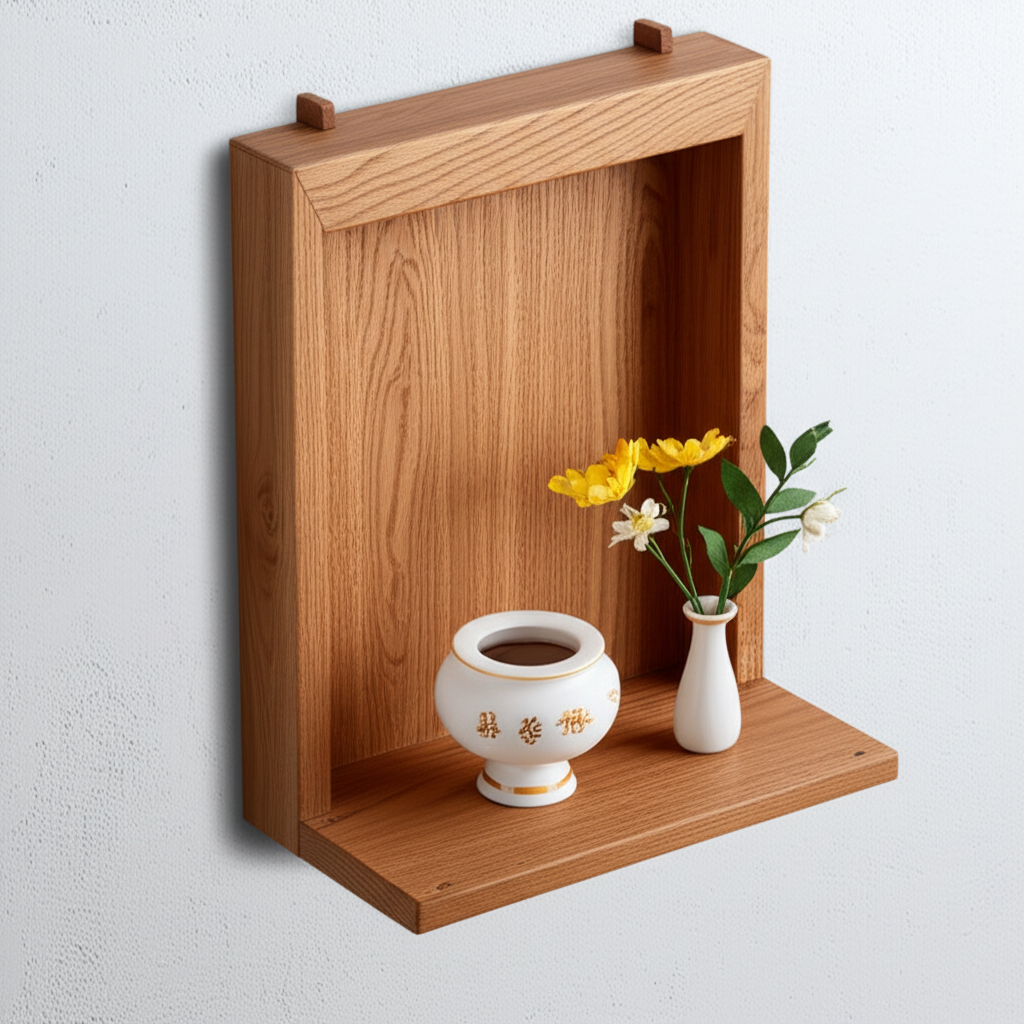 B&agrave;n thờ treo tường hiện đại bằng gỗ sồi cho nh&agrave; chung cư