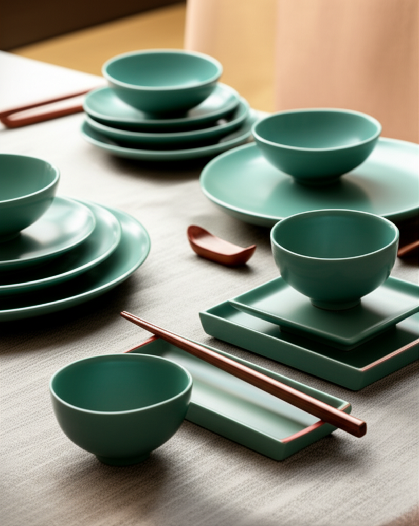 B&agrave;n ăn Việt Nam với đũa gỗ trắc v&agrave; gốm sứ