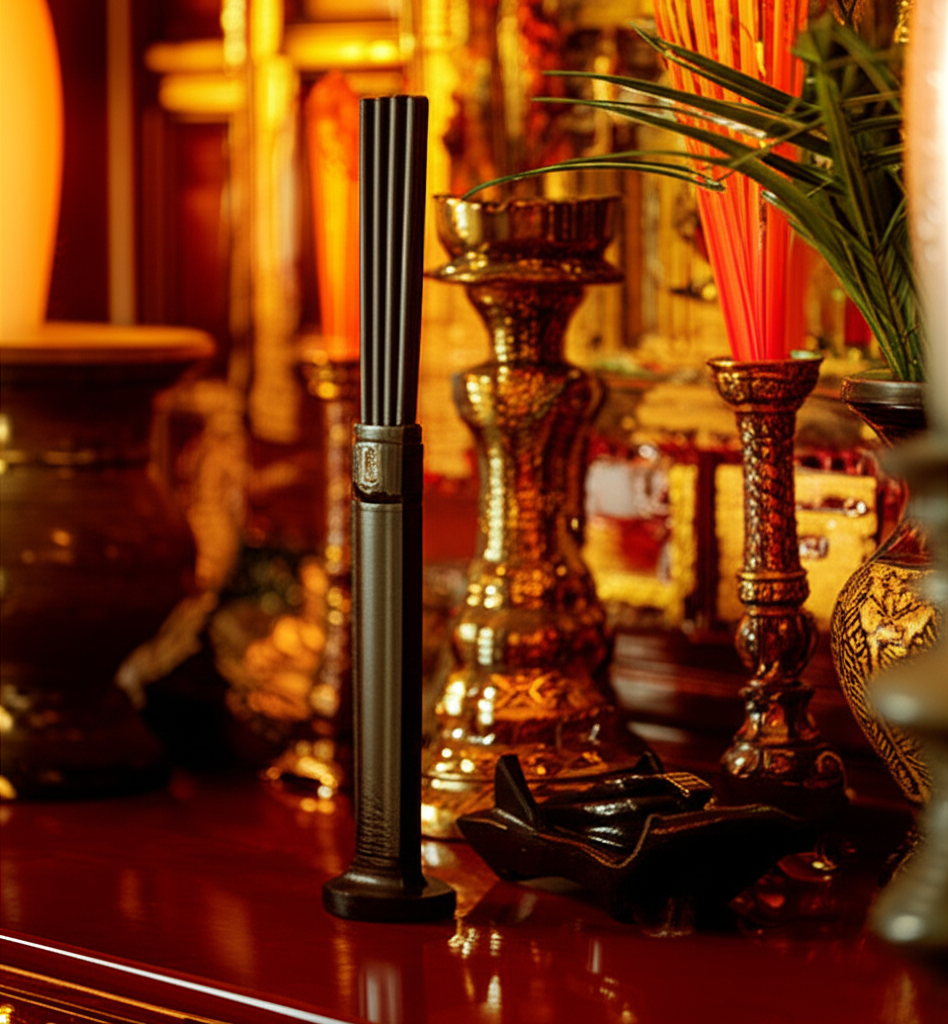 B&agrave;n thờ gia ti&ecirc;n với đũa mun sừng v&agrave; b&igrave;nh cắm đũa gỗ mun