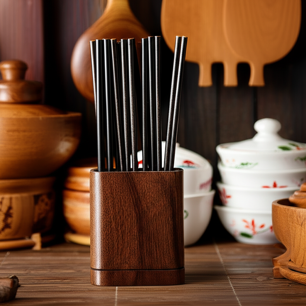 Ống đựng đũa mun sừng v&agrave; dụng cụ nh&agrave; bếp truyền thống