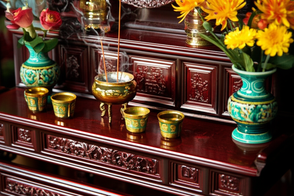 B&agrave;y tr&iacute; b&agrave;n thờ gia ti&ecirc;n mini theo phong thủy