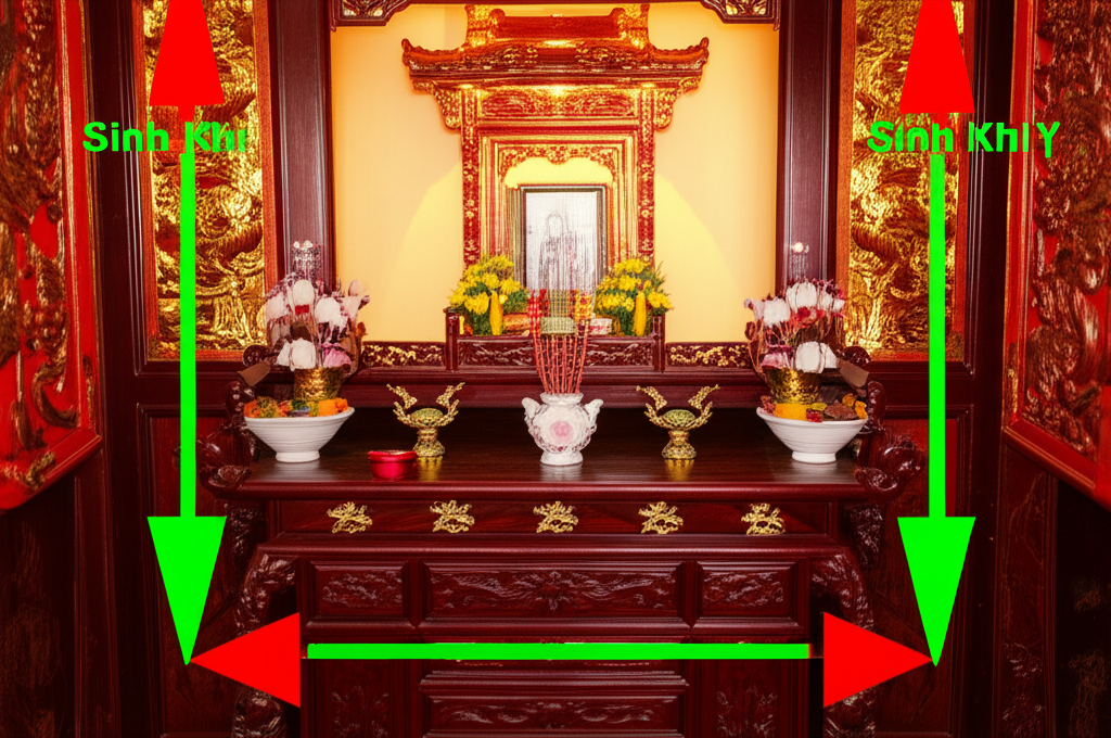 Sơ đồ hướng đặt b&agrave;n thờ chuẩn phong thủy