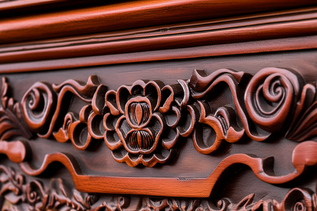 Chi tiết chạm khắc b&agrave;n thờ gỗ