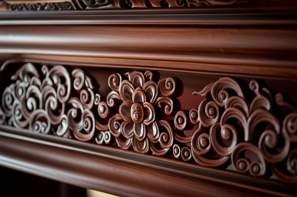 Chi tiết hoa văn chạm khắc tr&ecirc;n khung b&agrave;n thờ truyền thống
