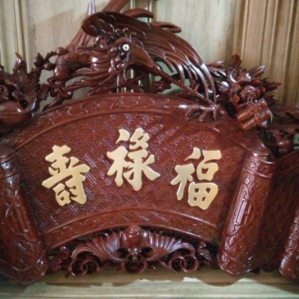 Bộ câu đối cuốn thư chạm hồng trĩ gỗ gụ - góc nhìn 5