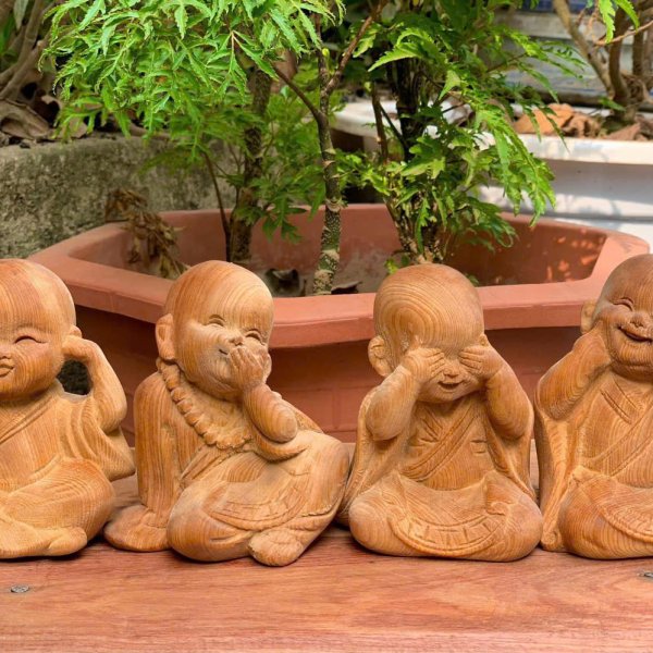 Bộ tượng chú tiểu tứ không gỗ ngọc am cao 9 cm