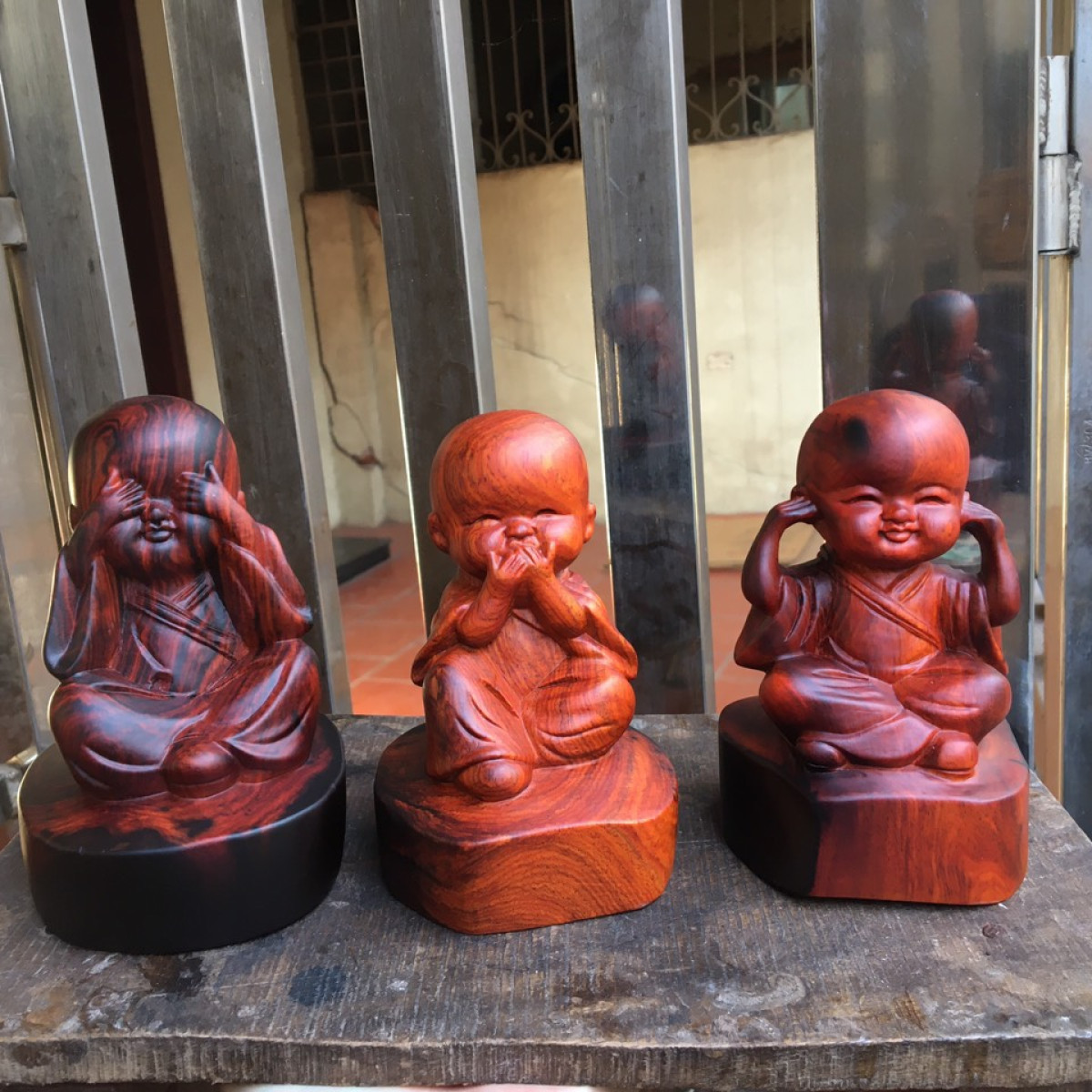 Bộ tượng tam không gỗ trắc đỏ đen - Tượng gỗ phong thủy