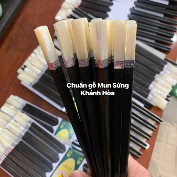 Đũa ăn gỗ mun sừng cẩn ốc đai bạc đầu vuông - góc nhìn 2