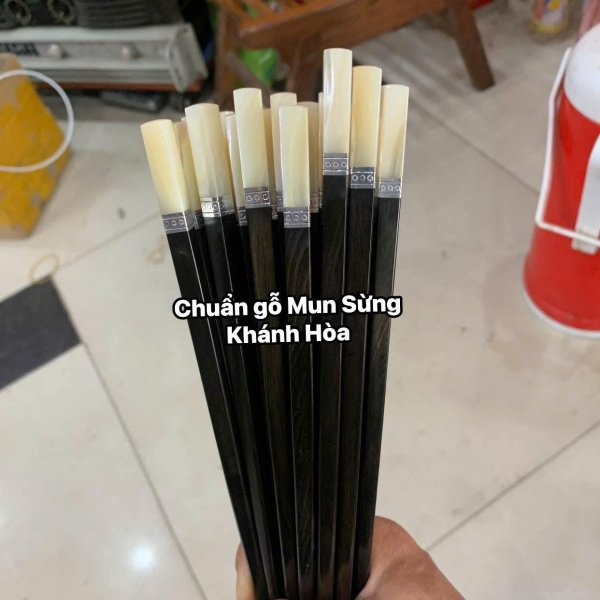 Đũa ăn gỗ mun sừng cẩn ốc đai bạc đầu vuông - góc nhìn 3