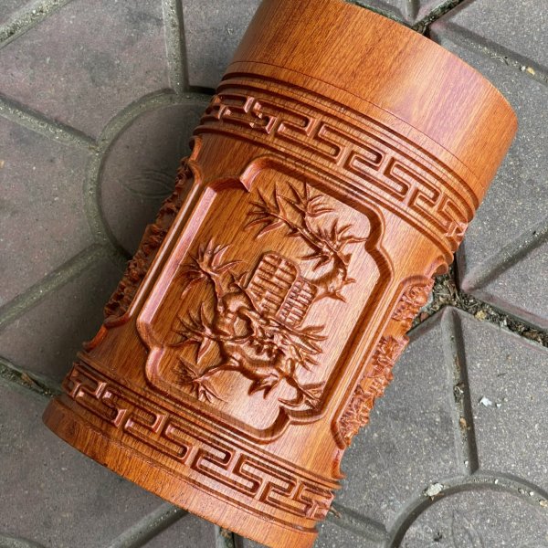 Hộp chè chạm tứ quý gỗ hương đá - góc nhìn 2