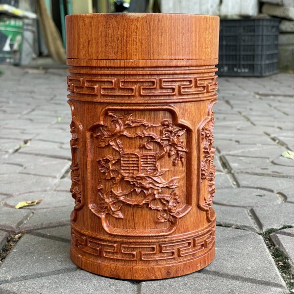 Hộp chè chạm tứ quý gỗ hương đá