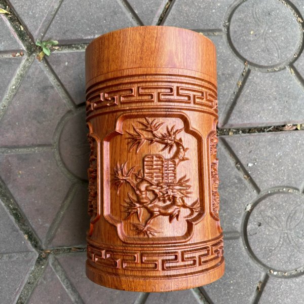 Hộp chè chạm tứ quý gỗ hương đá - góc nhìn 3