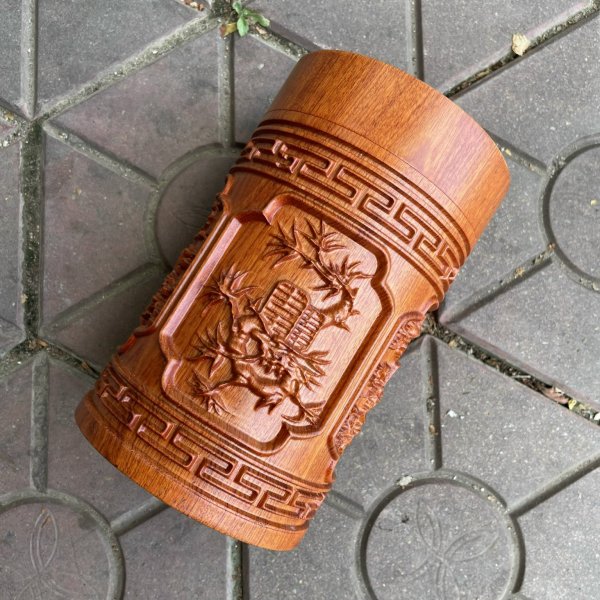 Hộp chè chạm tứ quý gỗ hương đá - góc nhìn 4