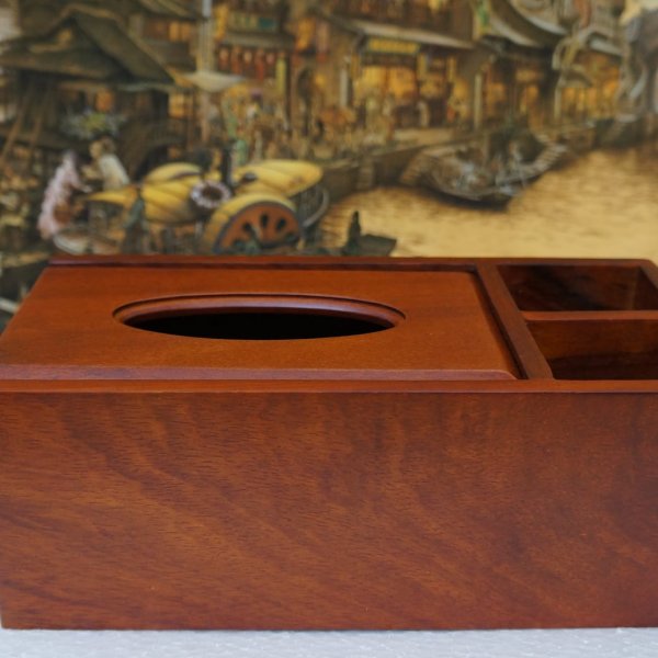 Hộp giấy ăn ba ngăn mặt trơn gỗ hương - góc nhìn 6