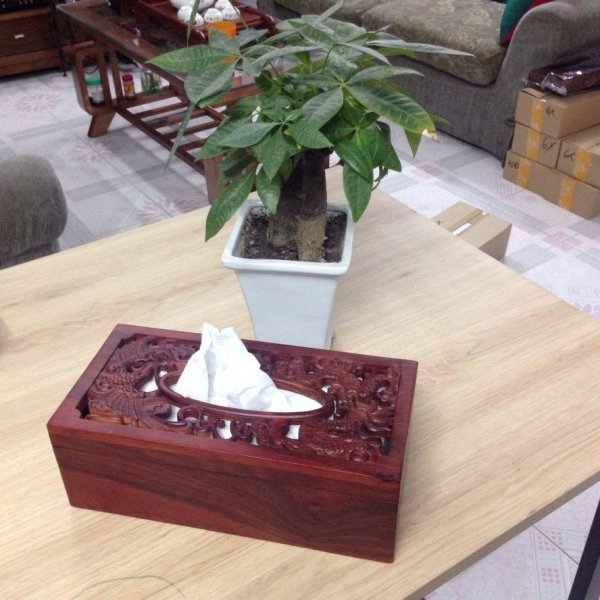 Hộp giấy ăn long phụng sum vầy gỗ hương - góc nhìn 2