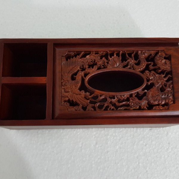 Hộp giấy long phụng 3 ngăn gỗ hương