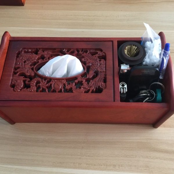 Hộp giấy long phụng 3 ngăn gỗ hương viền cong - góc nhìn 3