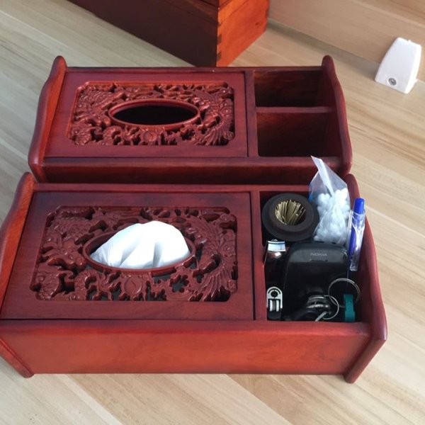 Hộp giấy long phụng 3 ngăn gỗ hương viền cong - góc nhìn 4