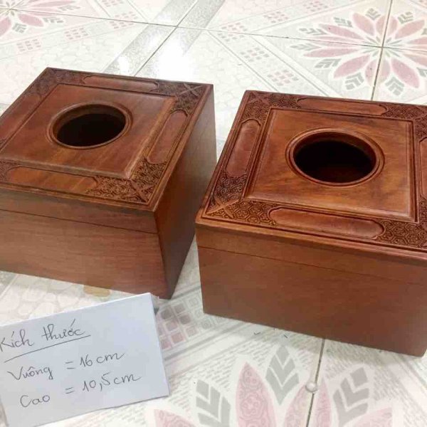 Hộp giấy vuông gỗ hương 16 cm - góc nhìn 5