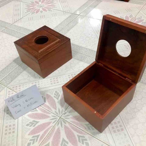 Hộp giấy vuông gỗ hương 16 cm - góc nhìn 6