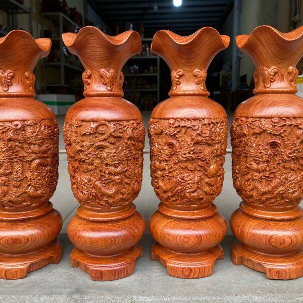 Lục bình gỗ hương đá chạm cửu long cao 30cm - góc nhìn 5