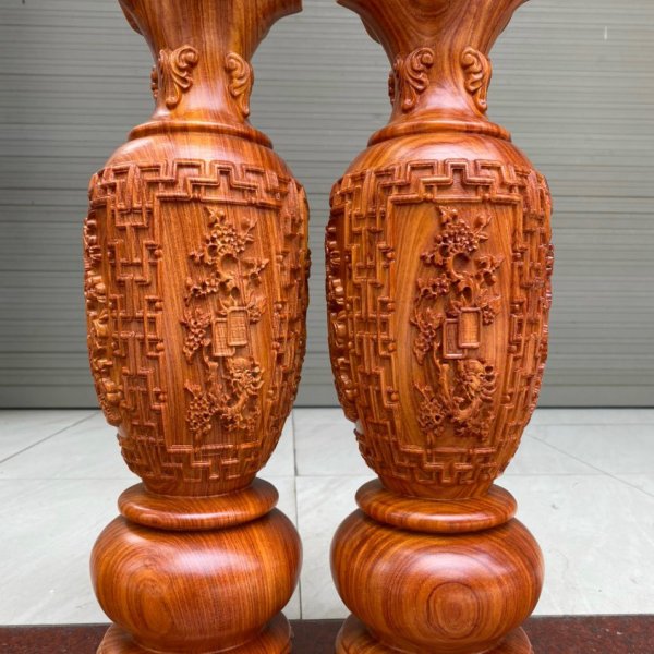 Lục bình tứ quý gỗ hương đá cao 40 cm