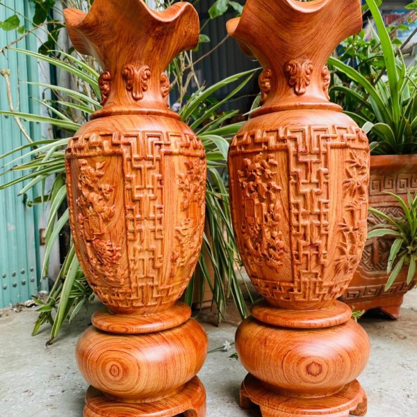 Lục bình tứ quý gỗ hương đá cao 50 cm