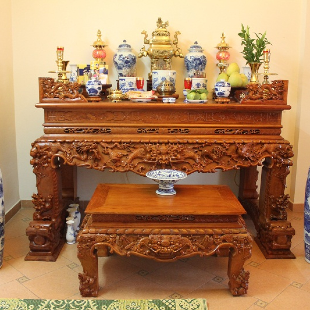 Sập thờ tứ linh gỗ gụ dài 197 cm - Sập thờ