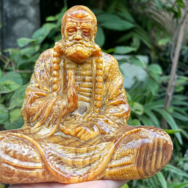 Tượng Đạt Ma ngồi thiền gỗ ngọc am cao 15 cm - góc nhìn 3